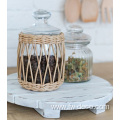 Wicker decorated glass jar with Glass lid